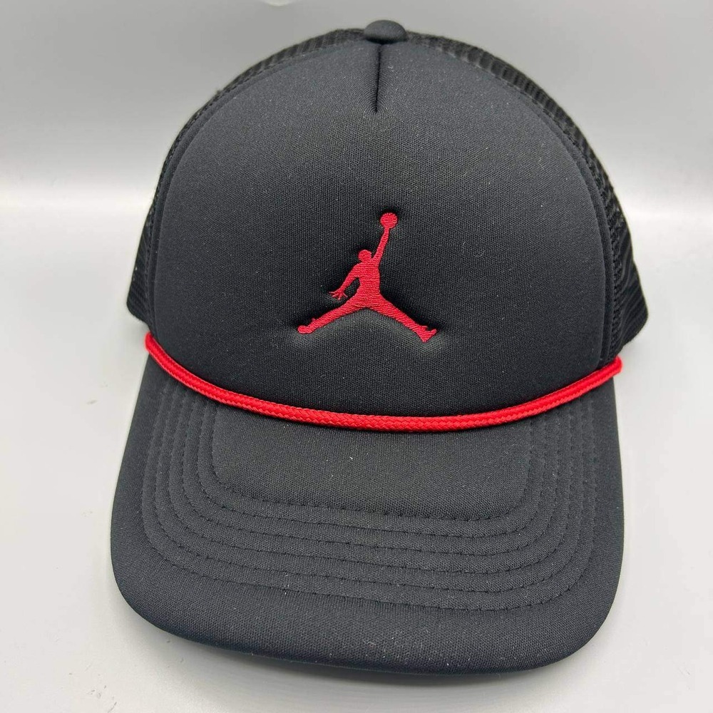 Air Jordan Rise Trucker Hat Youth Black Embroidered Jumpman Snap Back Cap‎